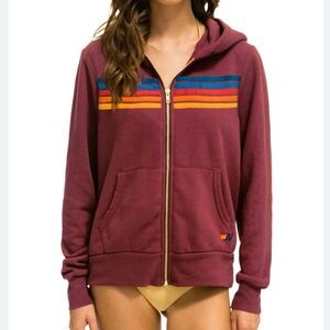 Aviator Nation 5 Stripe Zip Hoodie Sweatshirt